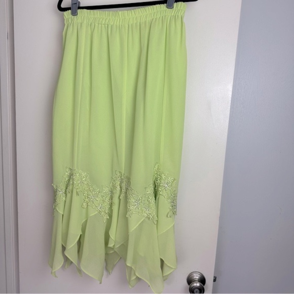 Vintage Y2K Grunge Fairy Embroidered Rhinestone Trim Asymmetrical Hem Skirt M-L